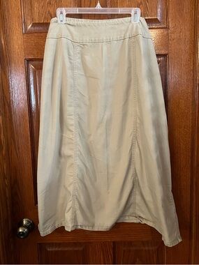 Woman Within 22W Tan Skirt Side Elastic MIDI Length Denim Like